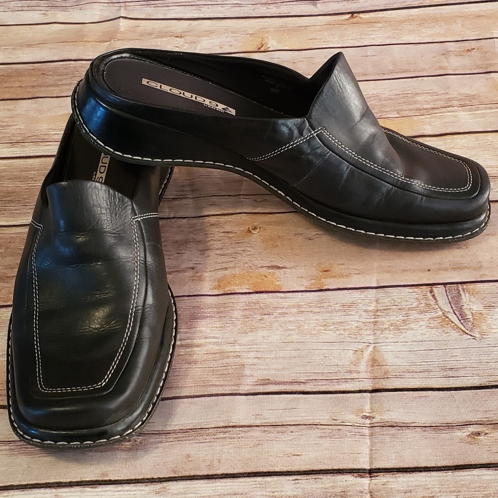Cloud 9 Black Leather Slip On Mule Loafers Shoes